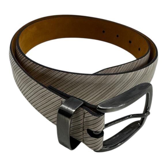 Remo Tulliani Men’s Belt 36 Italian Calfskin Embossed Diagonal Leather Ivory - Picture 1 of 10